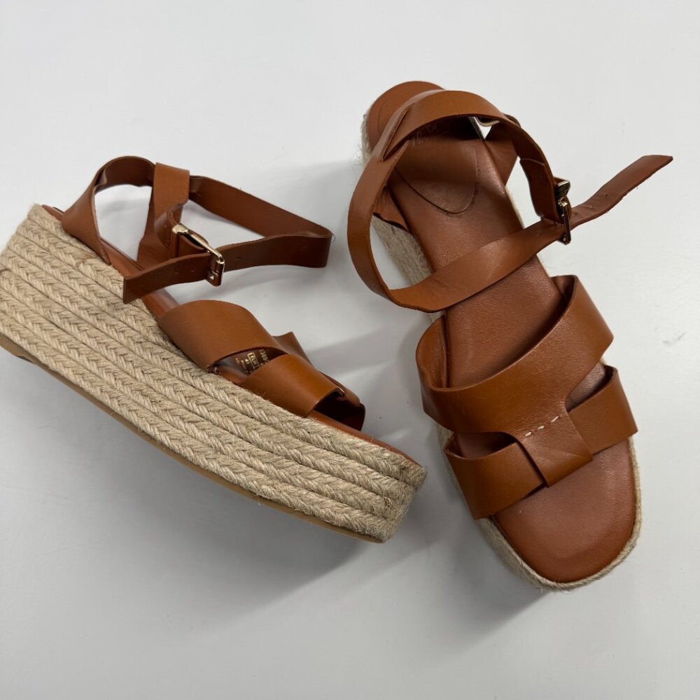 Zara Tan Leather Hessian Wedge Sandals Size 41 - Picture 4 of 11